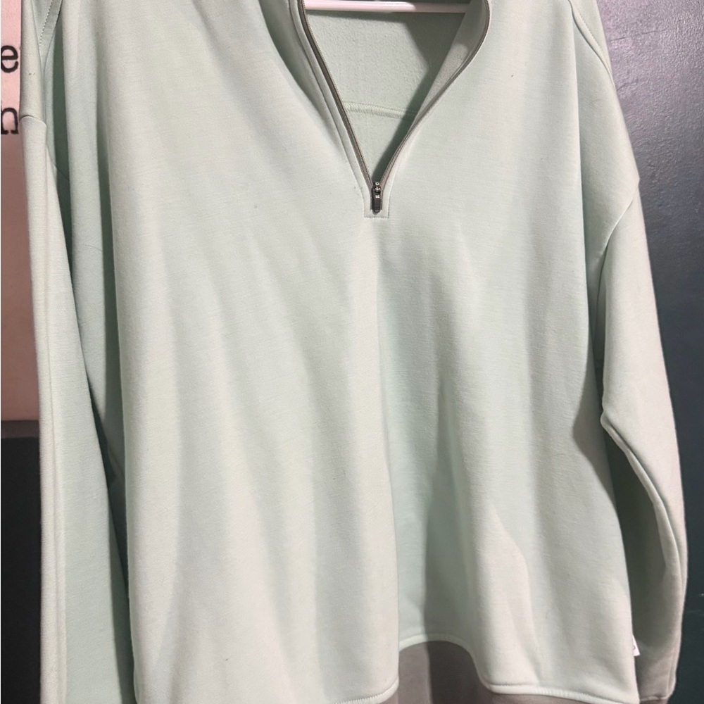 WOOLX - Wool Blend Mint Green Quarter Zip - Women Size L